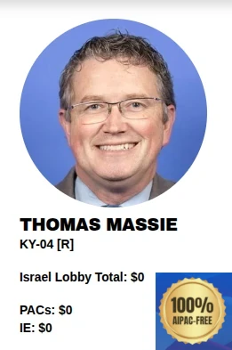 Massie does NOT receive AIPAC money!