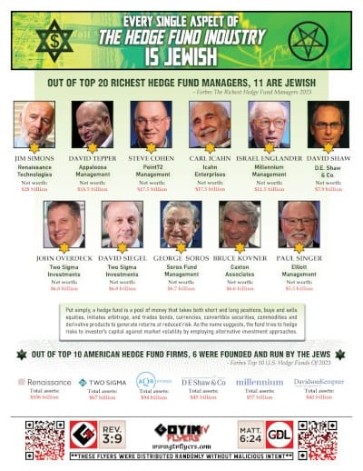 Every single aspect of Hedge Funds is Jewish