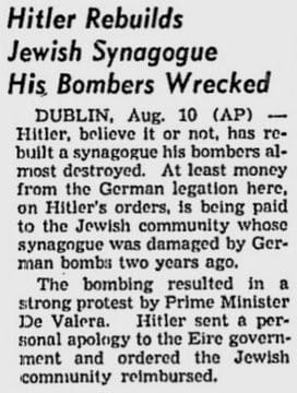 Hitler Rebuilds Jewish Synagogue His Bombers Wrecked