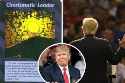 Charismatic Leader Card from the Illuminati Card Game (1995) and Donald Trump