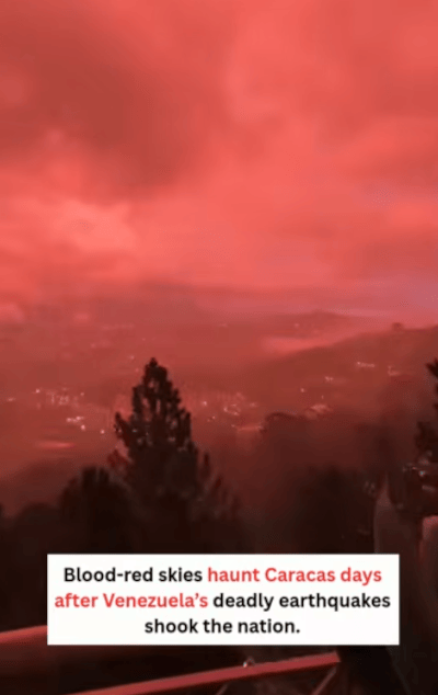 Blood-red sky shocks Caracas after Venezuela’s deadly earthquake aftermath unfolds. - Watch