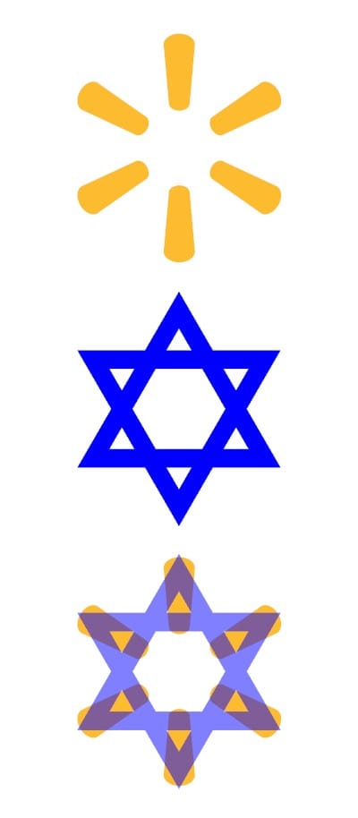 Walmart logo overlayed on the Jewish Star of Remphan